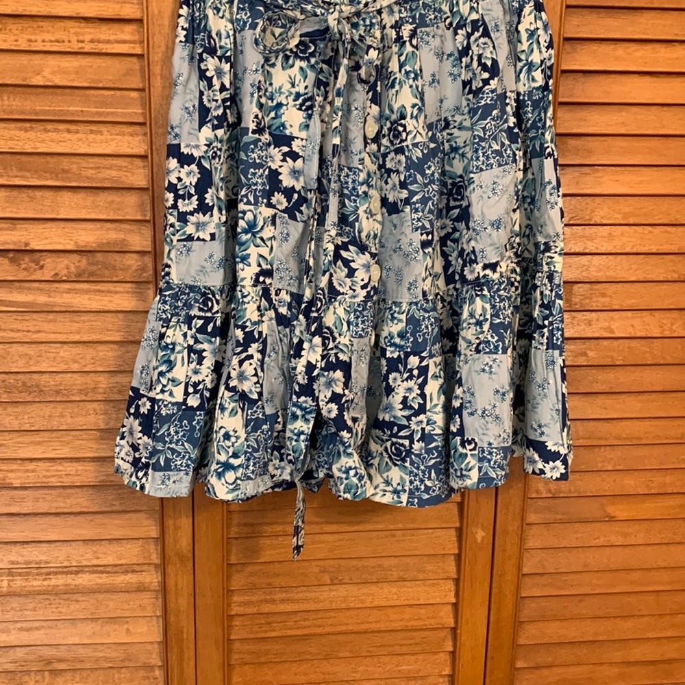 Girls Vintage Floral Patchwork Skirt - Blue and White